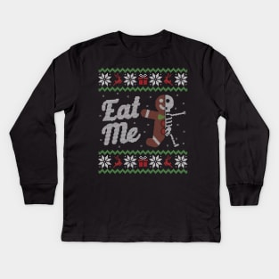 Ugly Christmas Sweater Gingerbread Skeleton Eat Me Kids Long Sleeve T-Shirt